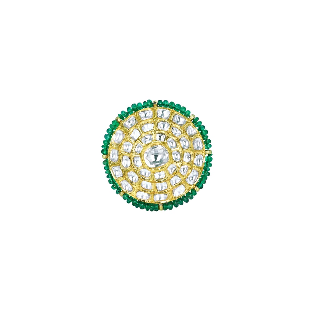 Traditional Polki Borla with Emerald Beads and Pearl String